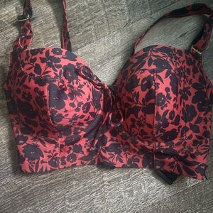 Smart & Sexy Black and Red Floral Swimsuit Top